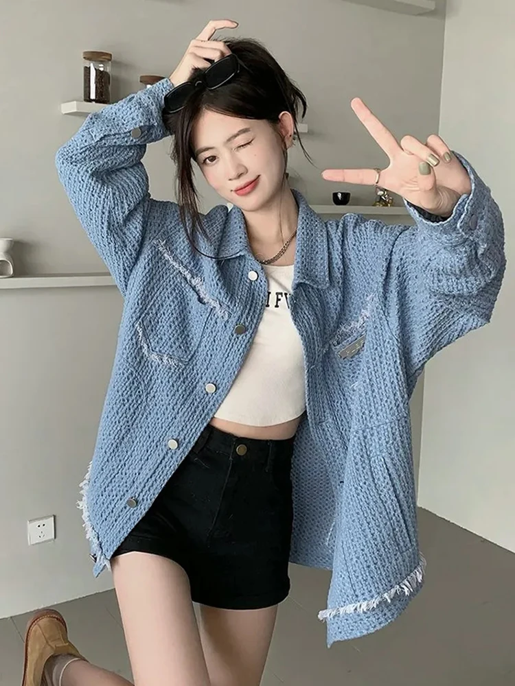 

Zoki Streetwear Tassel Denim Jackets Women Fashion Patchwork Oversize Loose Japan Jean Coats Autumn Long Sleeve Outwear New