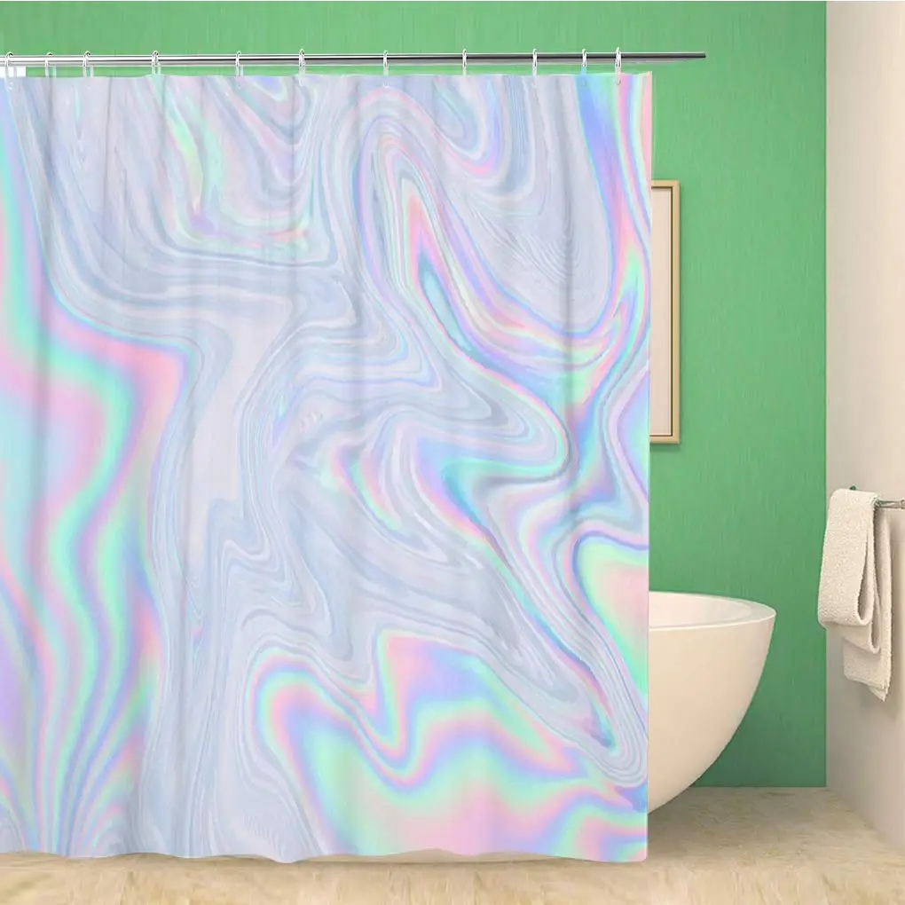 

Bathroom Shower Curtain Holographic Abstract In Pastel Neon Color for Your Modern Polyester Fabric 72x78 Inches Waterproof Decor