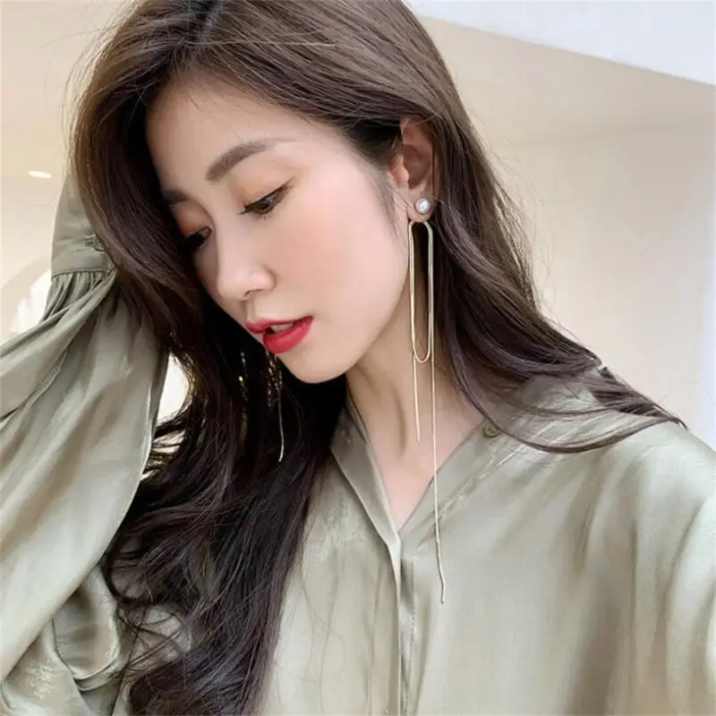 

Серьги-гвоздики с длинной нитью и кисточкой, серьги-гвоздики для пирсинга, Винтажные серьги серебряного цвета с кисточками, висячие серьги