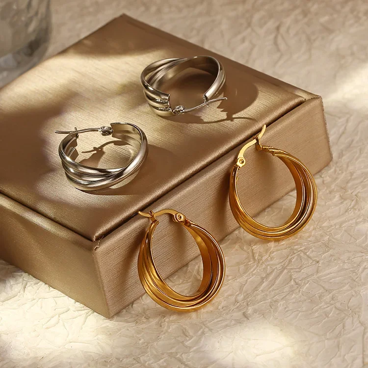 Showfay тройные серьги-кольца из нержавеющей стали для женщин C-образные