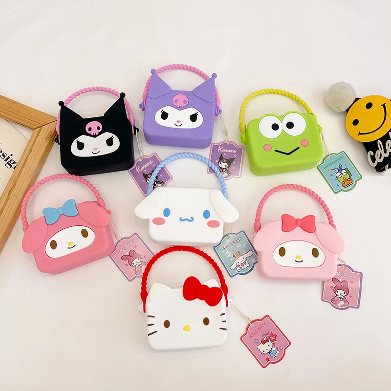 

Sanrio, Hello Kitty силиконовый кошелек брелки Hankyodon Kuromi сумка через плечо Мелодия помпон монета Cinnamoroll сумочки