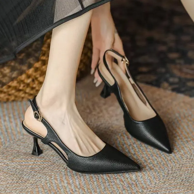 

2023Summe Women's Shoes Pointed Toe Thin Heels Women's Sandals Women's PU Real Leather Shoes Sling Elegant High Heel Party Shoes