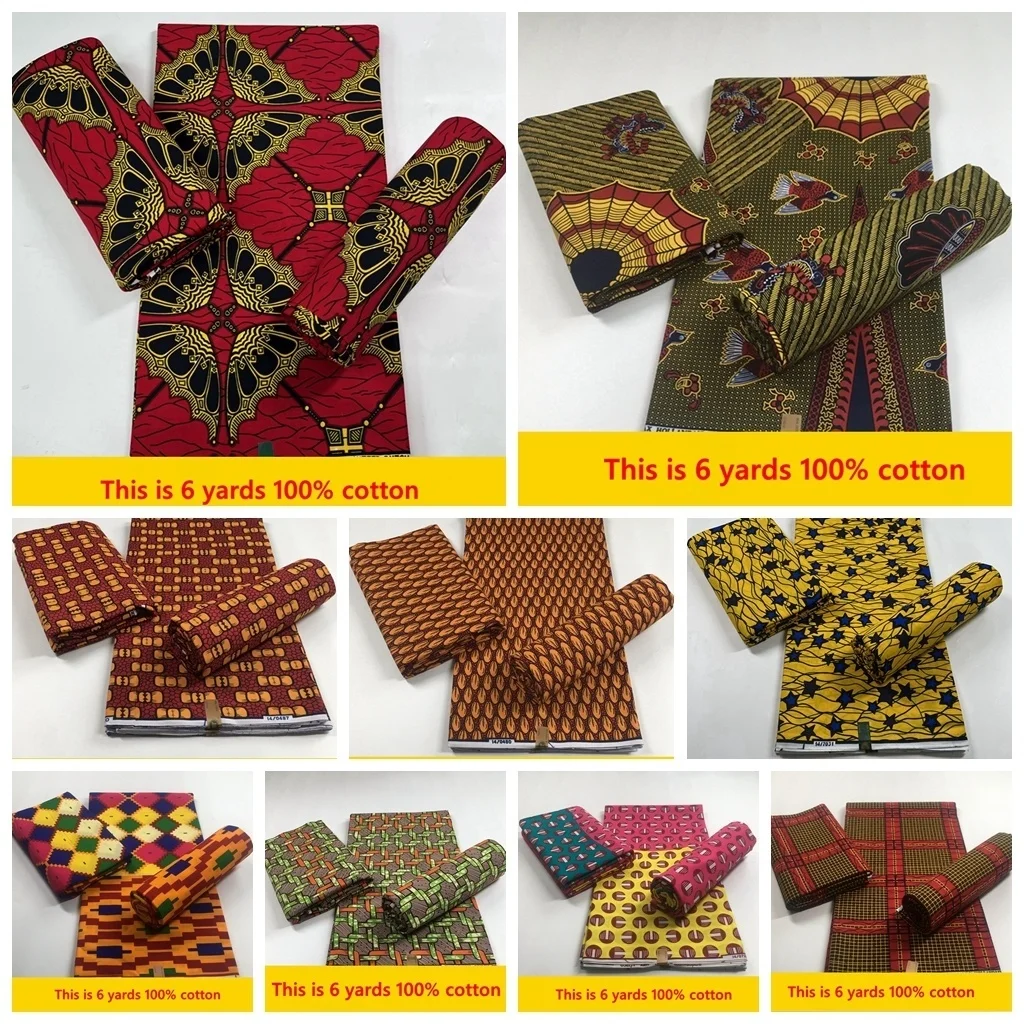 

Гарантия, восковая ткань, 6 ярдов, Высококачественная африканская ткань с геометрическим узором, ткань из Анкары и хлопка для шитья, воскова...