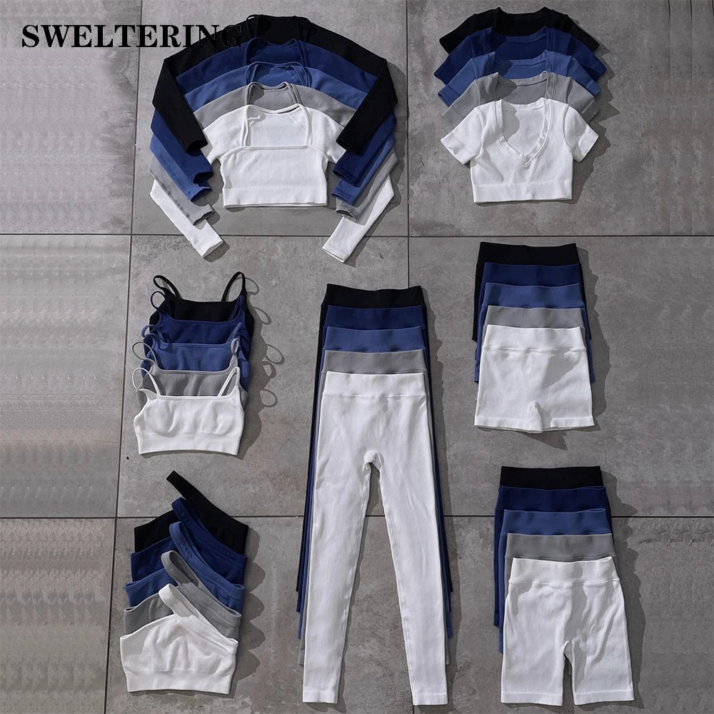 Бесшовный комплект для йоги леггинсы тренировок спортивный топ фитнеса с