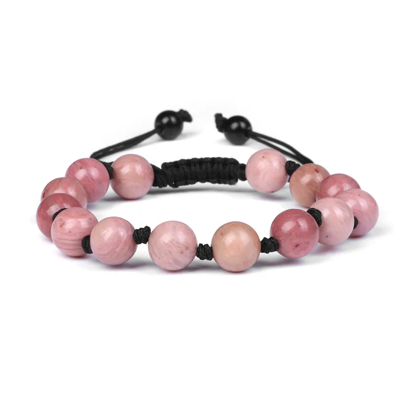 

Браслеты из натурального родохрозита для женщин, плетеный браслет ручной работы с черной веревкой, регулируемые тканые браслеты, Женские Ю...