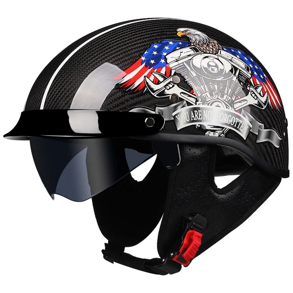 Carbon Fiber Motorcycle Helmet Safety Riding Cascos Para Moto Summer Riding Hidden Sun Lens Casque 1/2 Open Face Jet Half Face