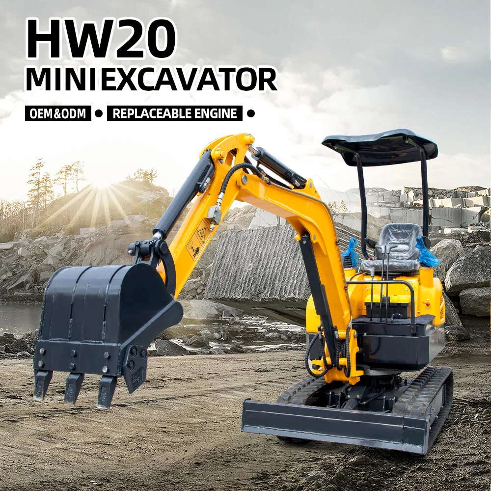 

Mini Excavator 2 Ton Small Digger 1T Micro Digging Machine Hydraulic Crawler Excavators For Sale HW-20