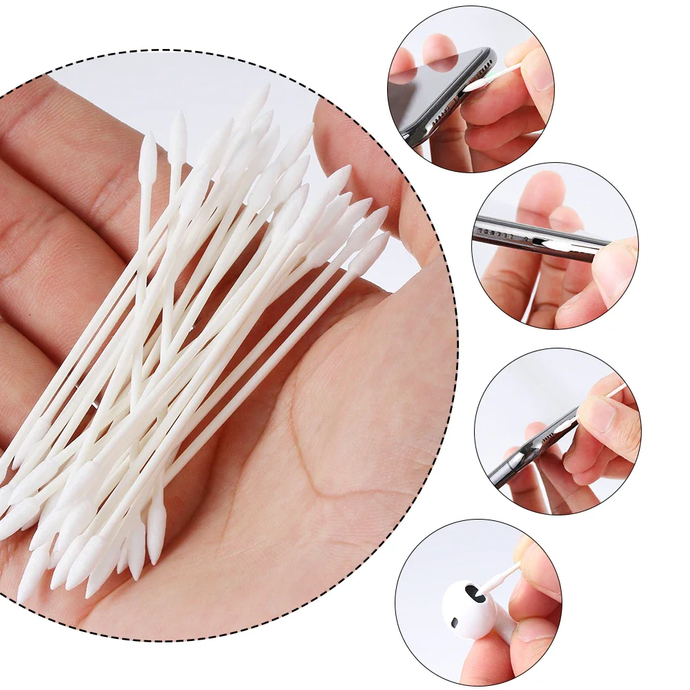

50pcs Cleaning Swab Tool Cotton Disposable Stick Clean Use Earphone Dust Free For AirPods Earphone Phone Charge Port New