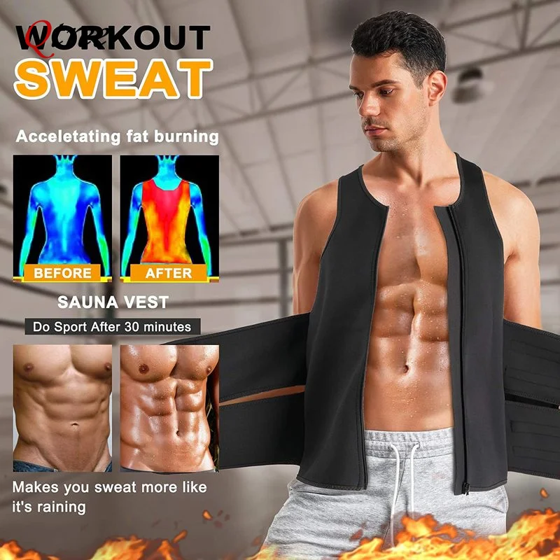 Men Waist Trainer Slimming Vest Sauna Sweat Compression Workout Shirts Fat Burner Stomach Slim Body Shaper Weight Loss Suit