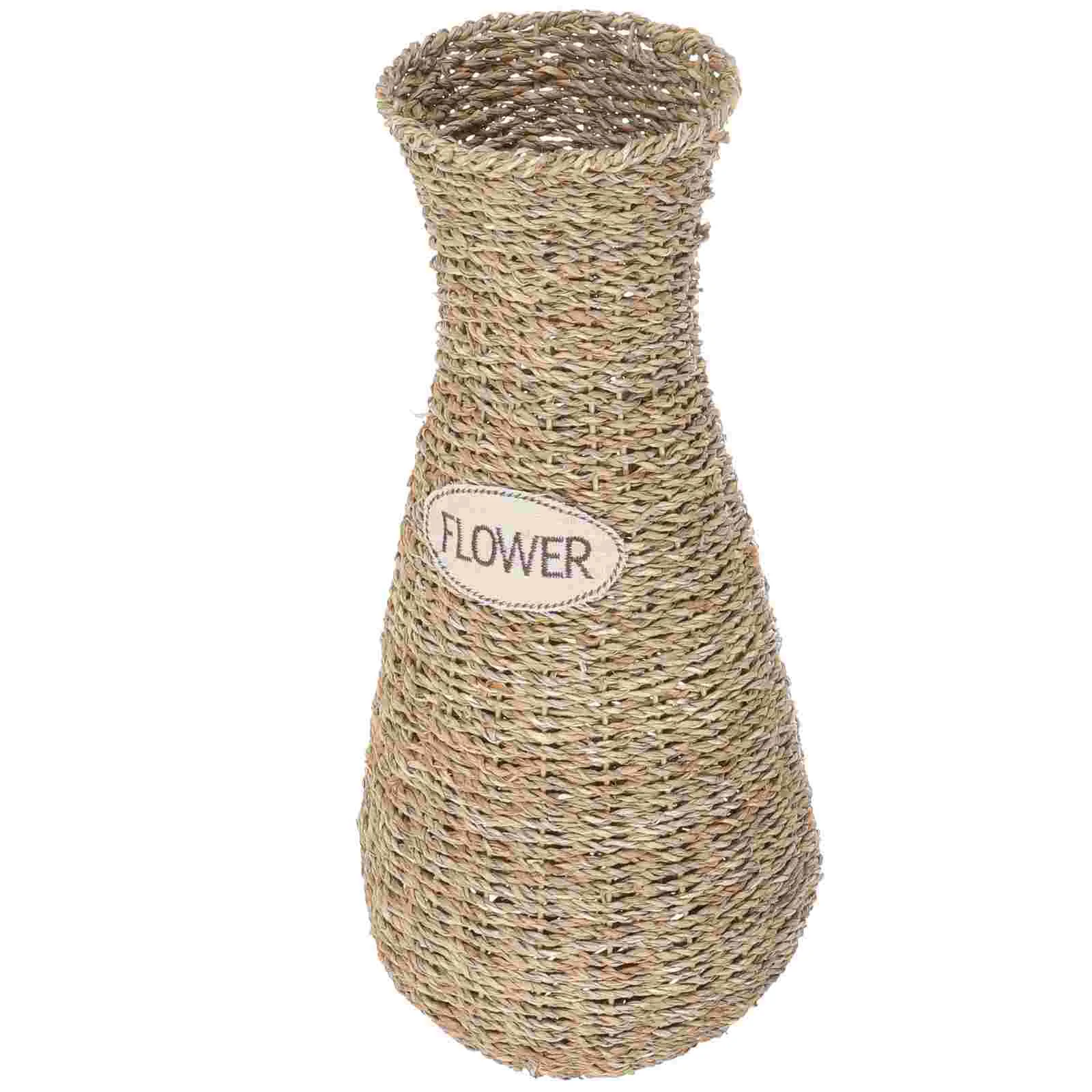 

Vase Flower Container Woven Pot Tile Floral Stick Desktop Centerpiece Rattan Seagrass Tall Decorative Home Wedding Bedroom