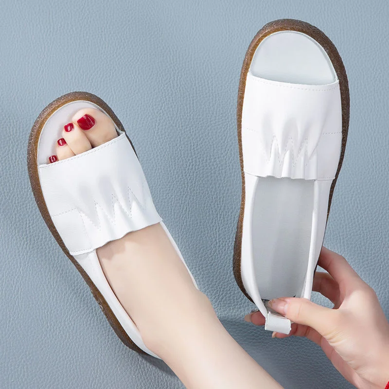 

Сандалии женские с открытым носком, босоножки из коровьей кожи, мягкая подошва, плоская подошва, одиночные, для медсестер и мам, лето