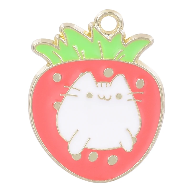 

5pcs/Lot Cute Fashion Strawberry White Cat Charms Drop Oil Pendant For Earrings Bracelet Necklace DIY Making Jewelry Accessories