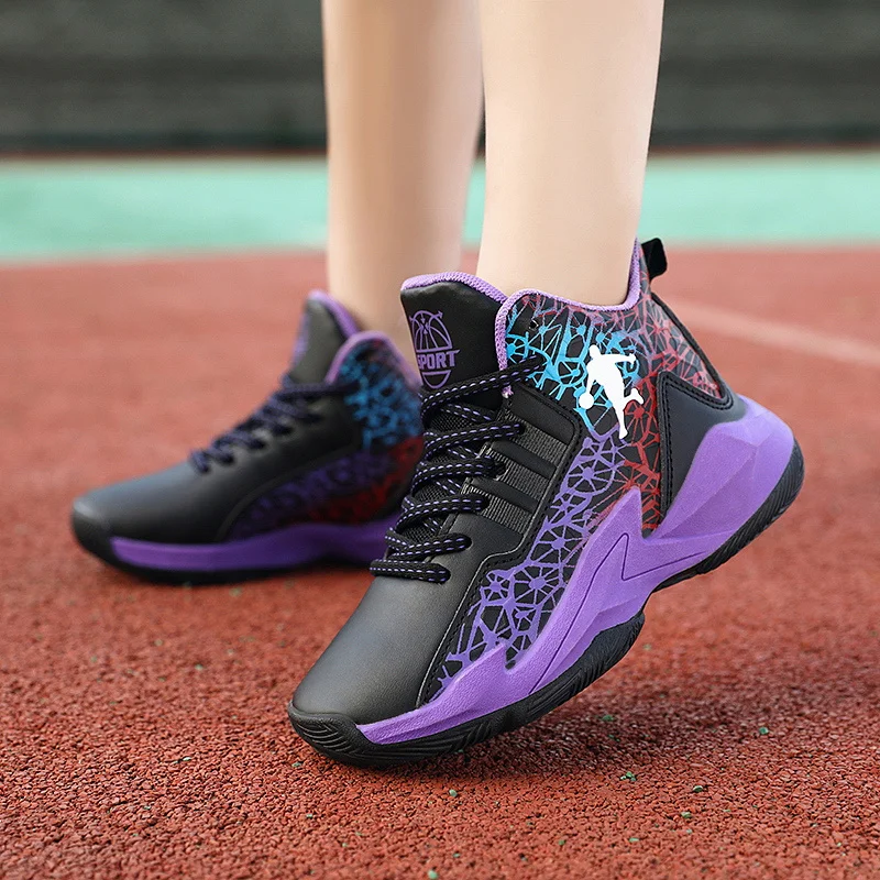 New Brand Breathable Leather Kid Basketball Sneakers Non-slip Wear resistance Boy Training Shoes Anti-shock Child Athletic Shoes