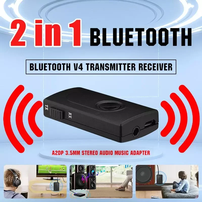 

2022New 2 in 1 Bluetooth Transmitter Receiver Wireless A2DP 3.5mm Stereo Audio Music Adapter For Headphones