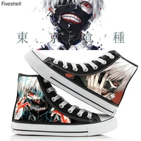 anime tokyo ghoul pattern printing canvas shoes for women men fashion high top casual shoes hip hop sneakers leisure streetwear