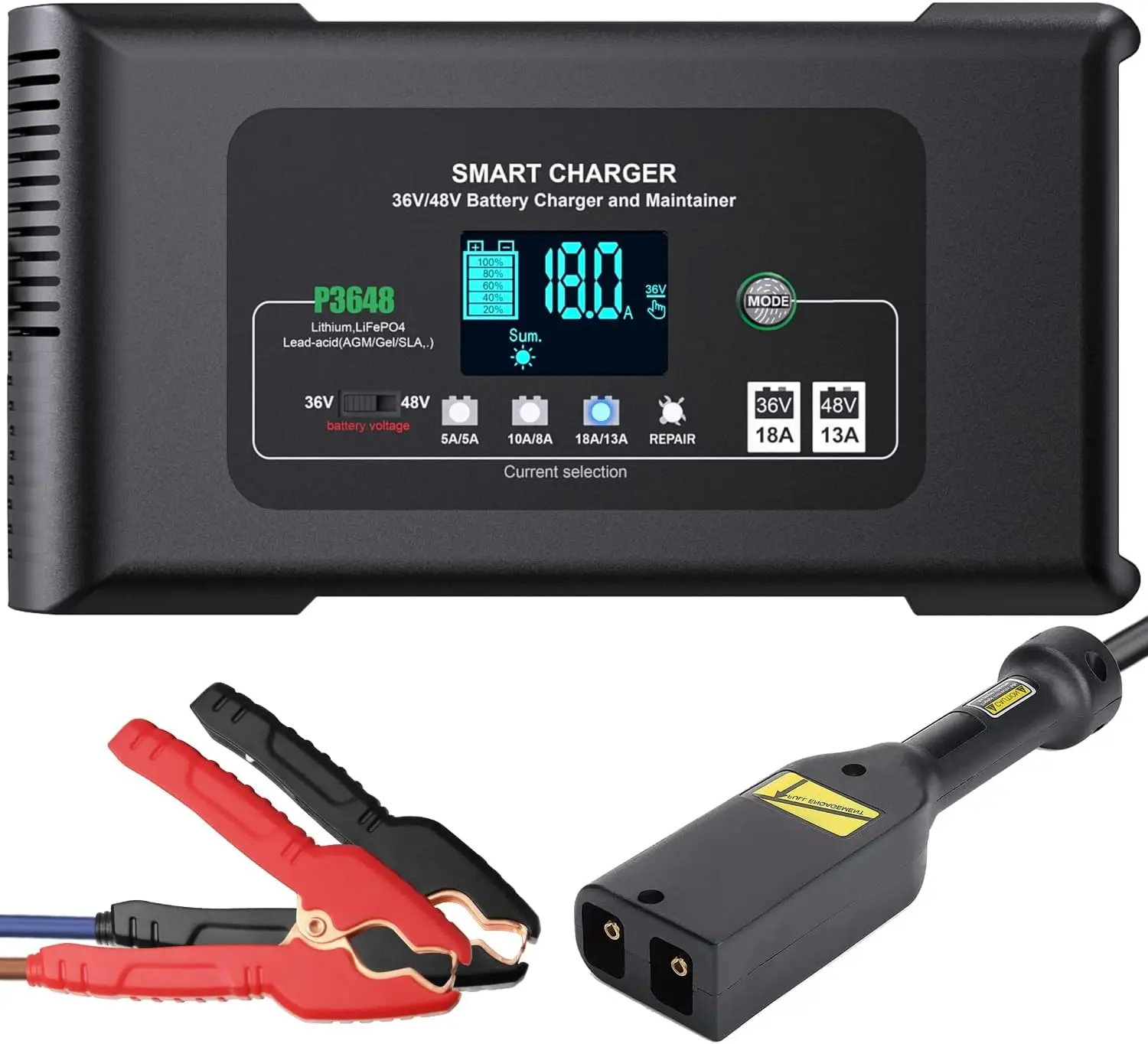 

EZGO TXT Golf Cart Charger 36-Volt 18-Amp and 48V 13A Car Charger Trickle Charger Lithium, LiFePO4, Lead-Acid /Gel/SLA Mainta