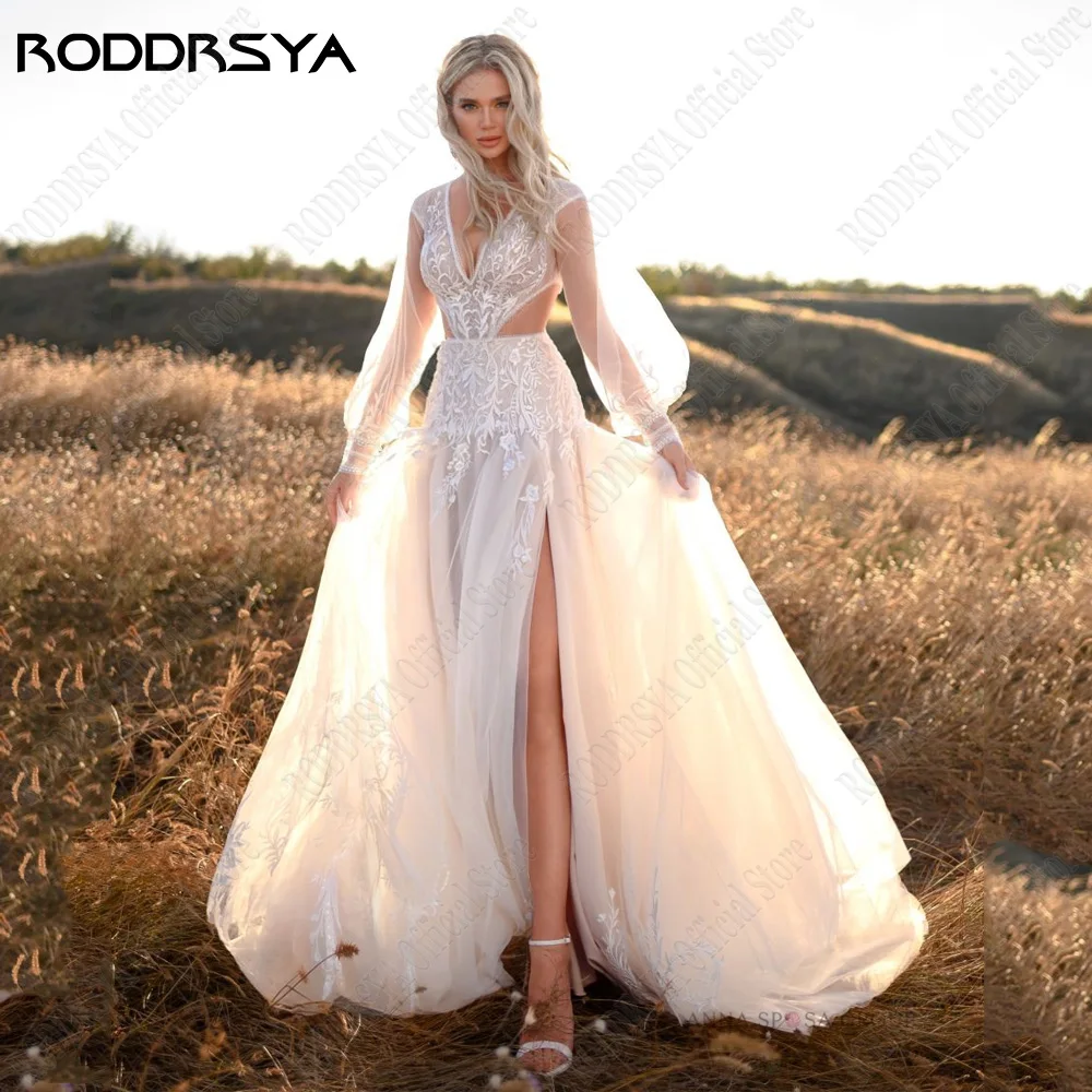 Rodrsya Principessa Abito Da Sposa Maniche Puff Sexy V-Neck Abiti Da Sroddrsya Abito Da Sposa Principessa Maniche A Sbuffo Abiti Da Sposa Sexy Con Sco