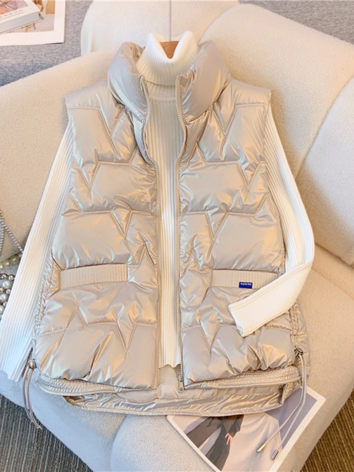 Плюс размер модный жилет без рукавов в стиле вестерн женский зимний свободный