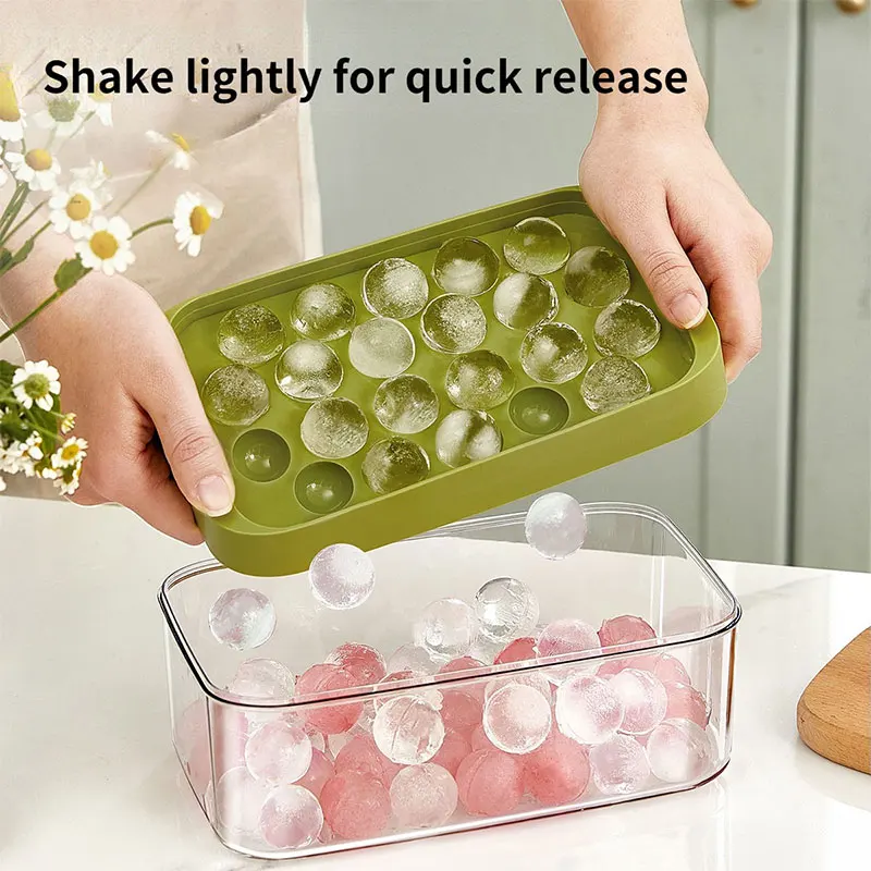 

Round Ice Cube Tray With Storage Box Quick Demould Ice Cube Moulds Creative Party Bar Kitchen Square Container Cold Drink Set
