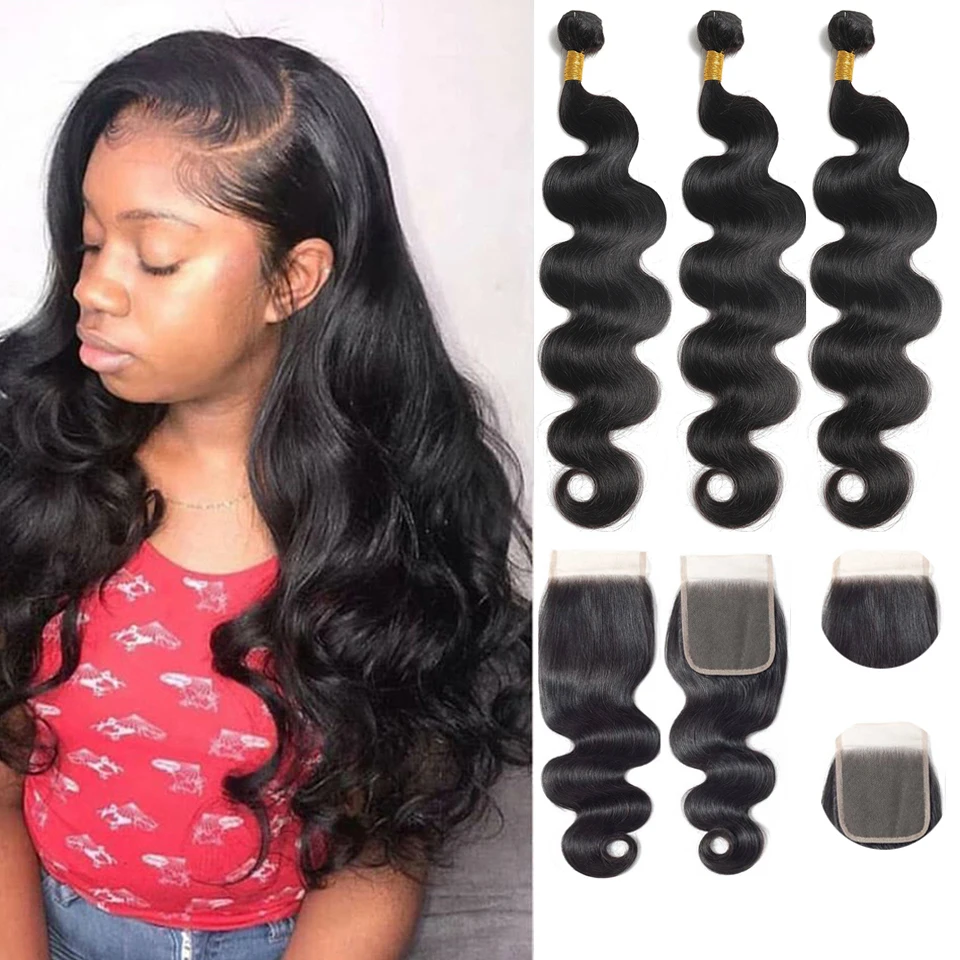 

BAHW Hair Transparent 4x4 Lace Closure With Human Hair Bundles Brazilian Body Wave Bundles With Closure For Black Women Sale