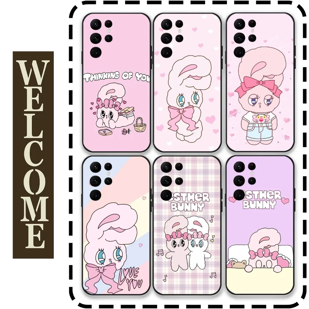 Kawaii E-Esther Bunny Phone Case for Samsung Galaxy S24 Ultra S22 S23 S21 S20 5G Protective Silicone TPU Funda