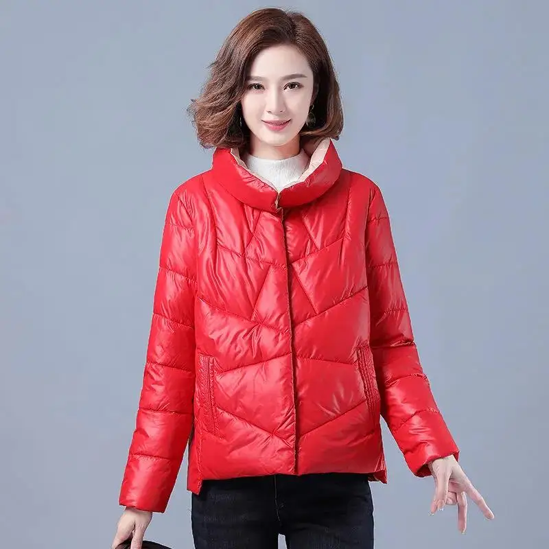 2023 Autumn Winter Bright Face Padded Jackets Women Short Coat Loose Stand-Up Collar Fashion New Black Down Cotton Jacket Female enlarge