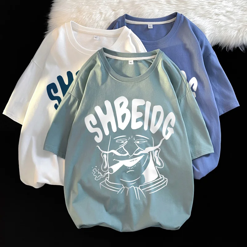 

Футболка мужская хлопковая с забавным принтом, модная тенниска оверсайз, Повседневная рубашка, белый цвет, 5XL, на лето