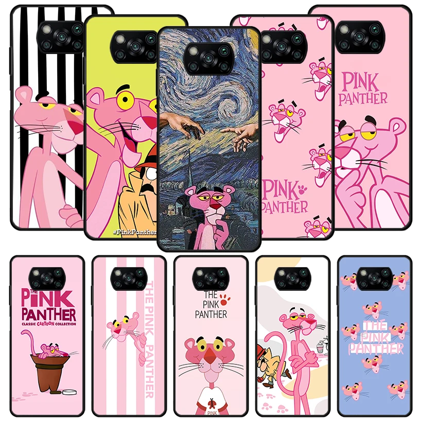 

Pink Panther Cartoon Black Phone Case for Xiaomi Redmi 10A 10C 10 9C 9T 9A 9 Poco X5 Pro X3 Nfc M5S M3 M2 F3 K40 Silicone Cover