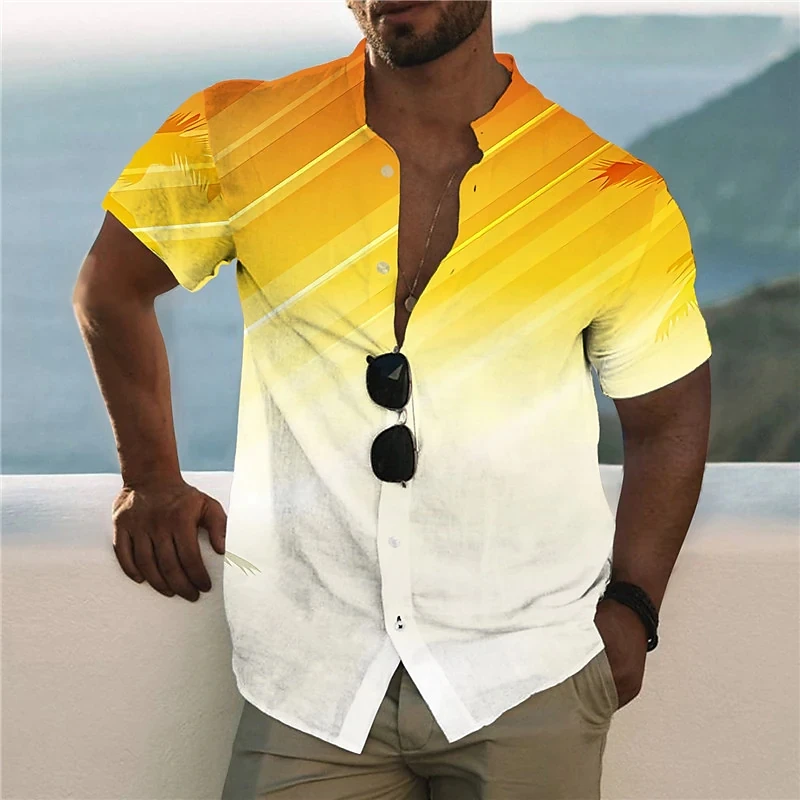 

Men's Shirt Graphic Shirt Aloha Shirt Coconut Tree Scenery Stand Collar Outdoor Casual Short Sleeve Button-Down Print Clothing
