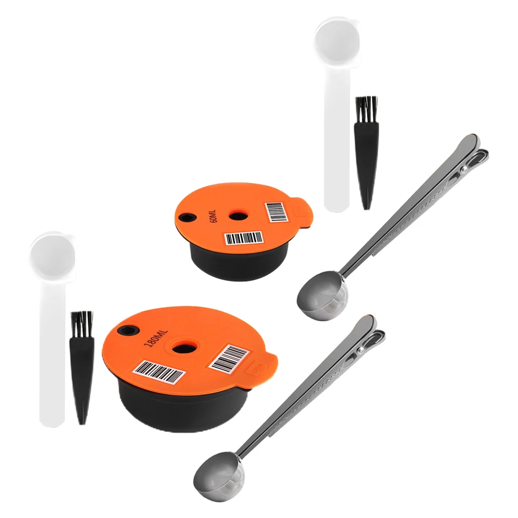 

Refillable Coffee Pod, Orange W/ Brush Assembly Dripping W/ Spoons PP Filters Cup for Drinks Household Home Espresso Office
