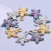 5pcslot ocean starfish animal stainless steel pendant kawaii sea creature rainbow gold color charms for diy handmade jewelry