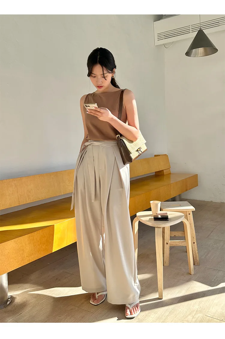 

Summer Women's Casual Solid High Waist Loose Wide Leg Pants
