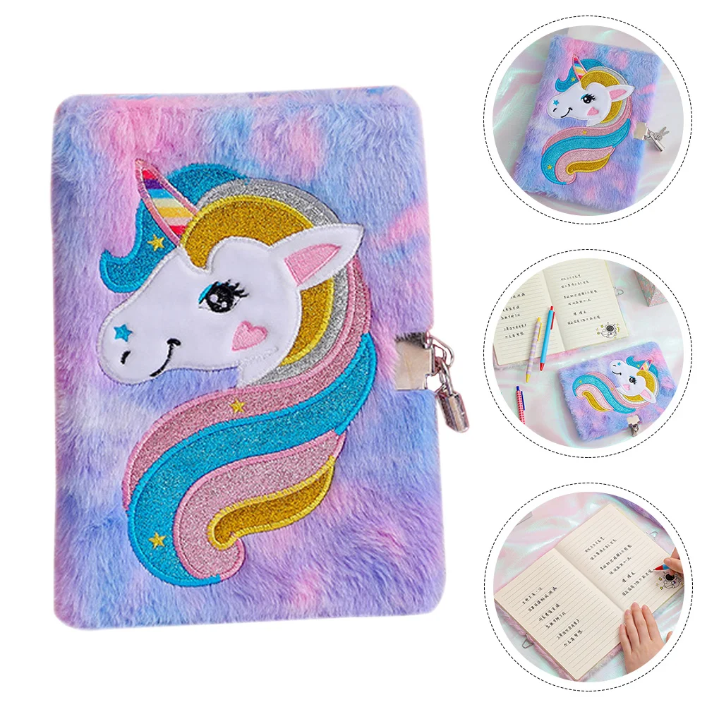 

Kids Gift Notebook Lock Girl Plush Dairy Diary Notebooks Adorable Lockable Unicorn Cover Child