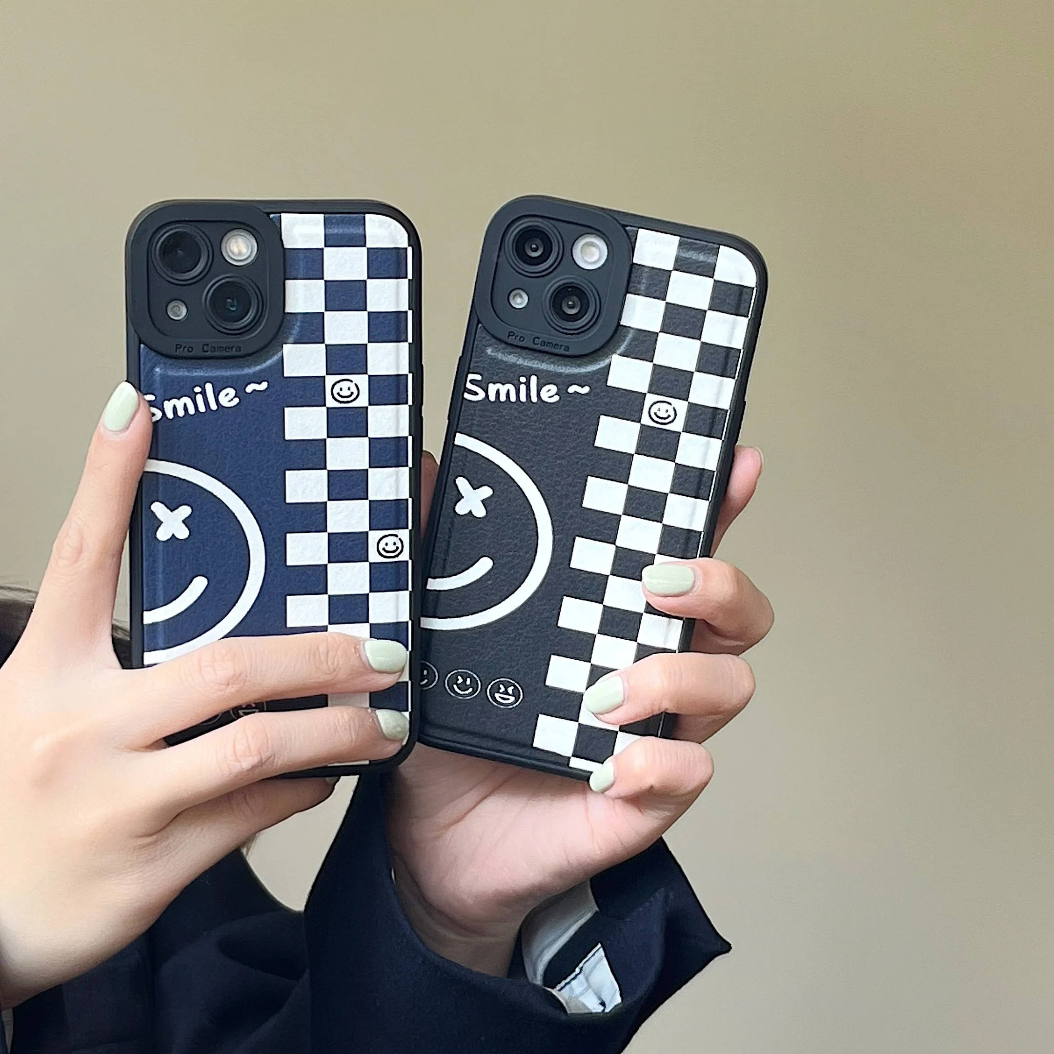 

Simple Atmospheric black Blue dark blue smiley face plaid phone case Iphone14 13 12 11Pro Max Full coverage phone case