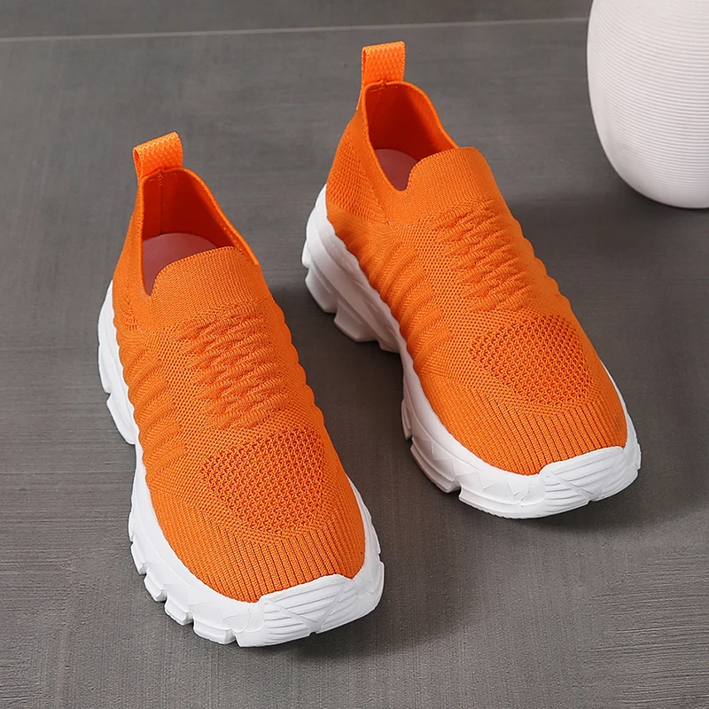 Fashion Sneakers for Women 2023 New Knitting Mesh Women's Vulcanize Shoes Thick Bottom Slip On Walking Shoes Plus Size 42
