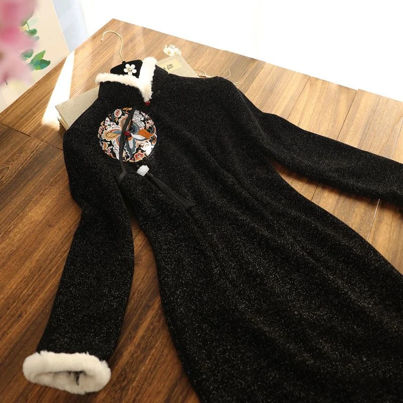 

Autumn And Winter Improved Cheongsam Dress 2022 New Girl Retro Temperament Chinese Style Fashion Cartoon Tiger Embroidery Dress