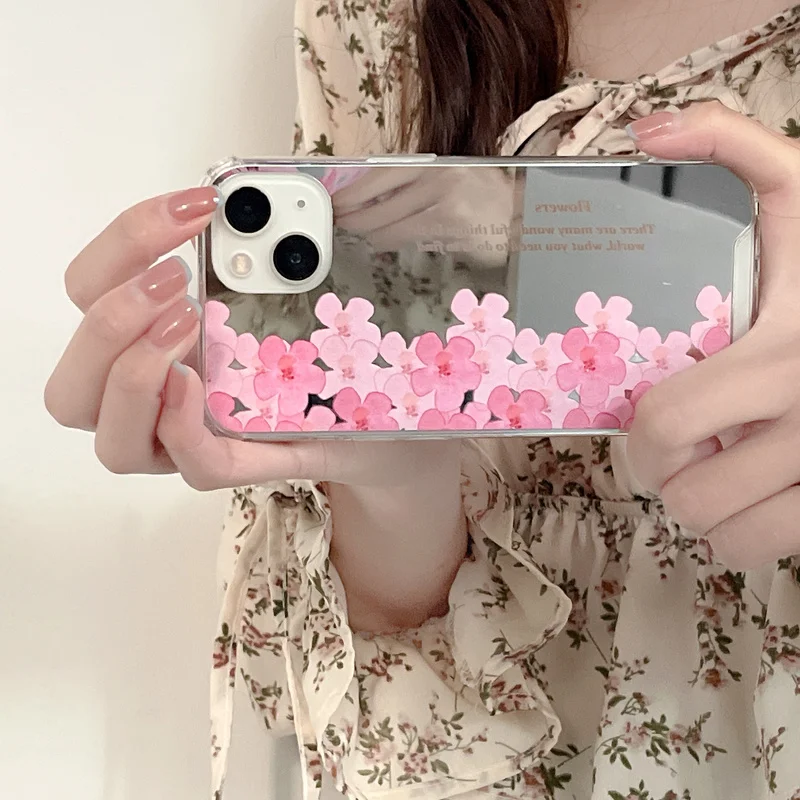 

Retro Art Oil Painting Flowers Mirror Phone Case For iPhone 11 12 13 Pro Xs Max X Xr Cases Cute Shockproof Soft Back Cover
