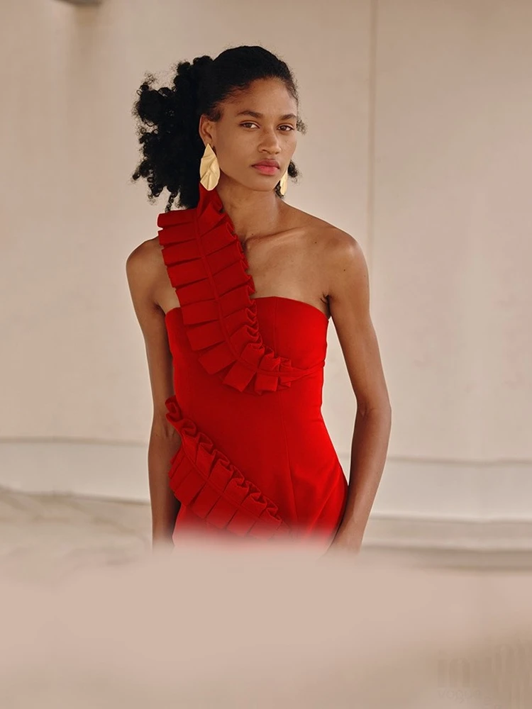 2021 осень новая сексуальная мода гофрированный нерегулярный воротник без рукавов