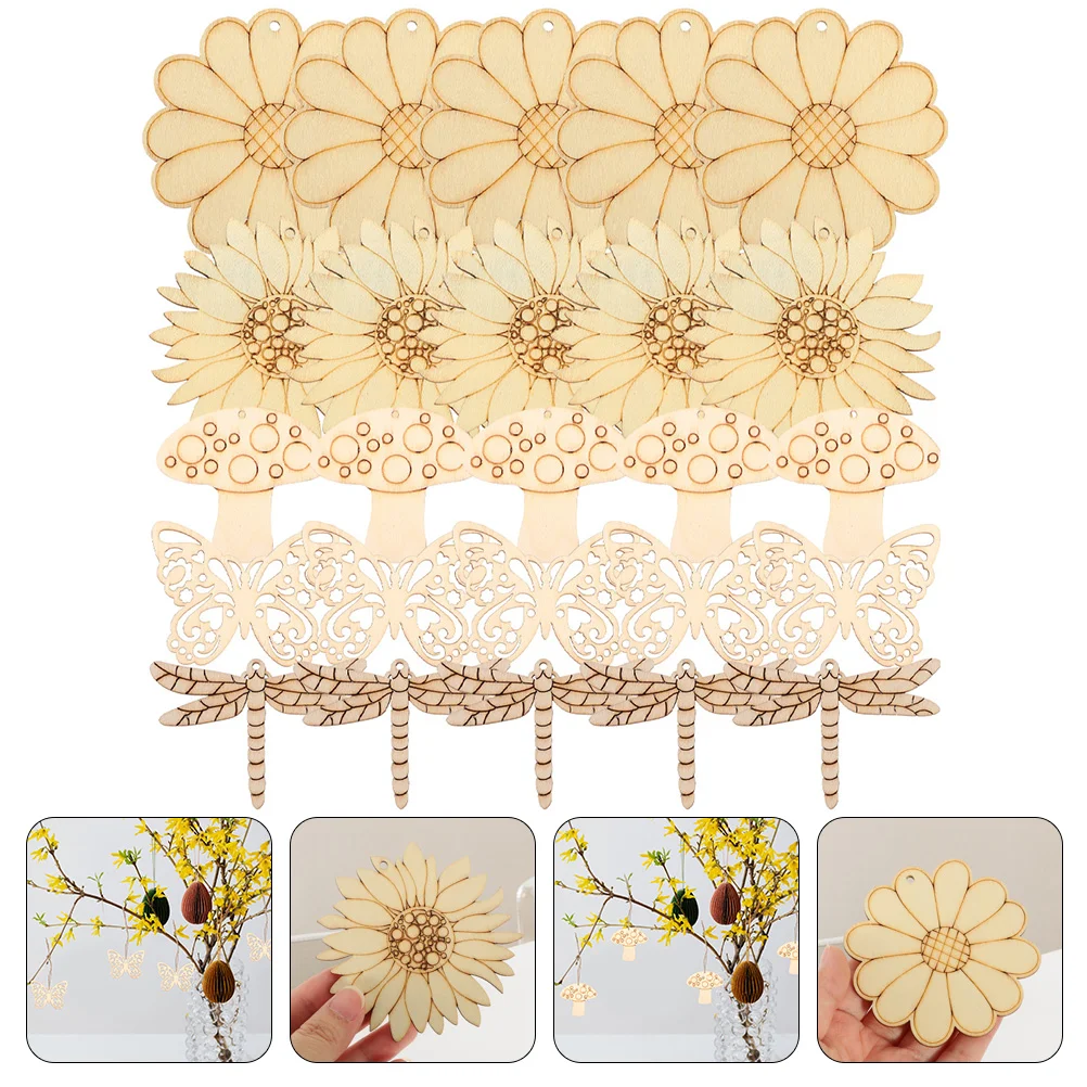 

Wood Flower Wooden Diy Unfinished Slices Blank Cutouts Pieces Embellishments Tree Chips Cutout Crafts Tags Pendant Holiday