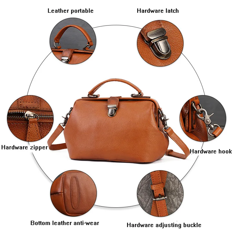 New leather handbag Women's head layer cowhide simple messenger bag Literature shoulder bag Fashion retro doctor bag