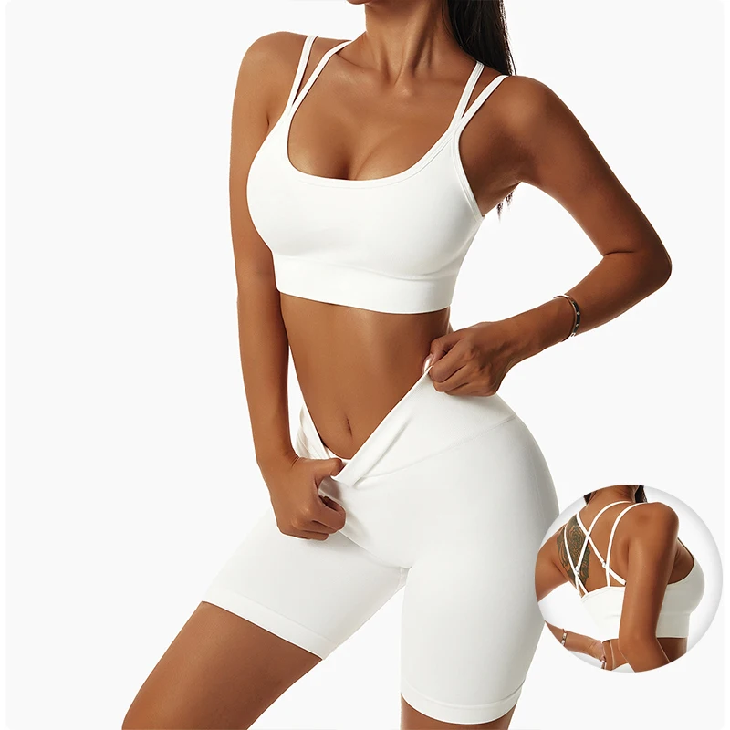 2 Piece Seamless Sports Set Women Tracksuit Yoga Set Fitness Sports Bra High Waist Leggings Gym Set Women Riding Shorts Tights