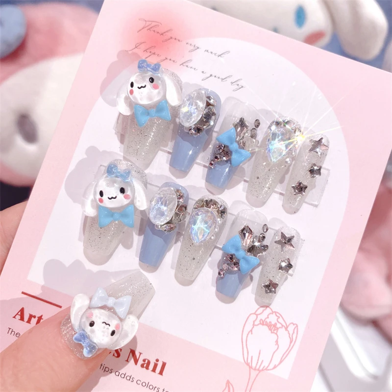 24 шт. Sanrio Cinnamoroll накладные ногти милые аниме мультфильмы девушки модные блестящие