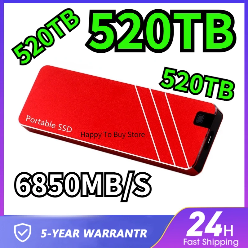 

512TB New 2023 Mini Portable SSD USB3.1 Mobile Solid State Drives High Speed 2TB 128TB Hard Disks Type-C Hard Drives for Laptops