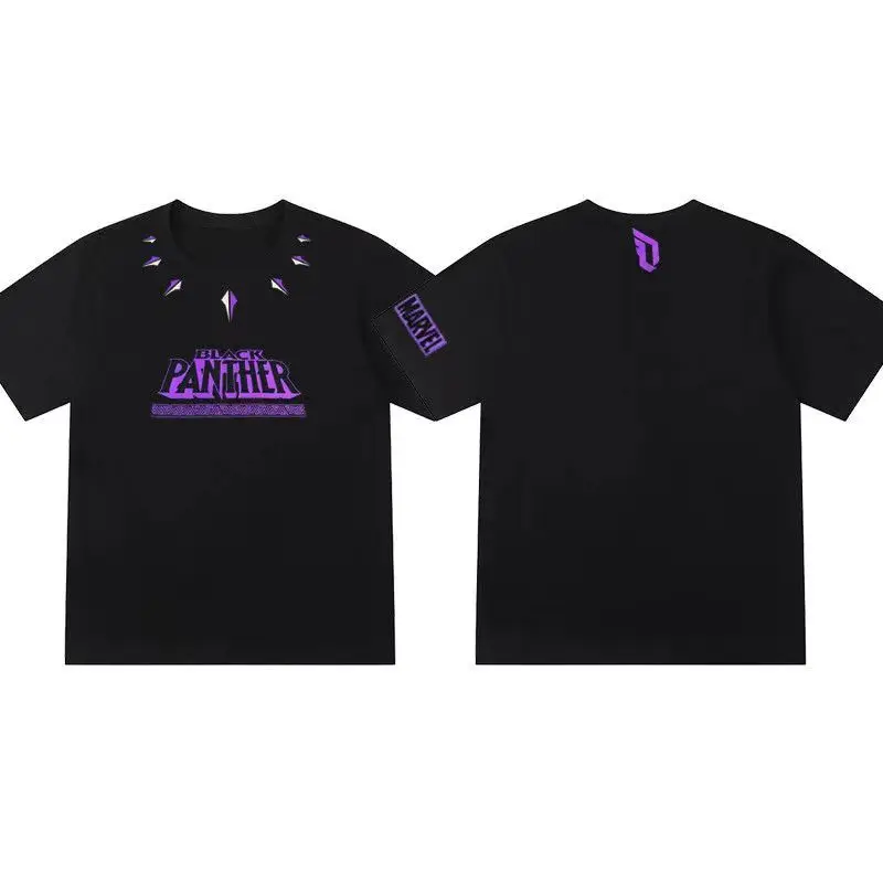 

Модные периферийные хлопковые удобные мужские и женские топы с коротким рукавом и черной пантерой из аниме Marvel, лето