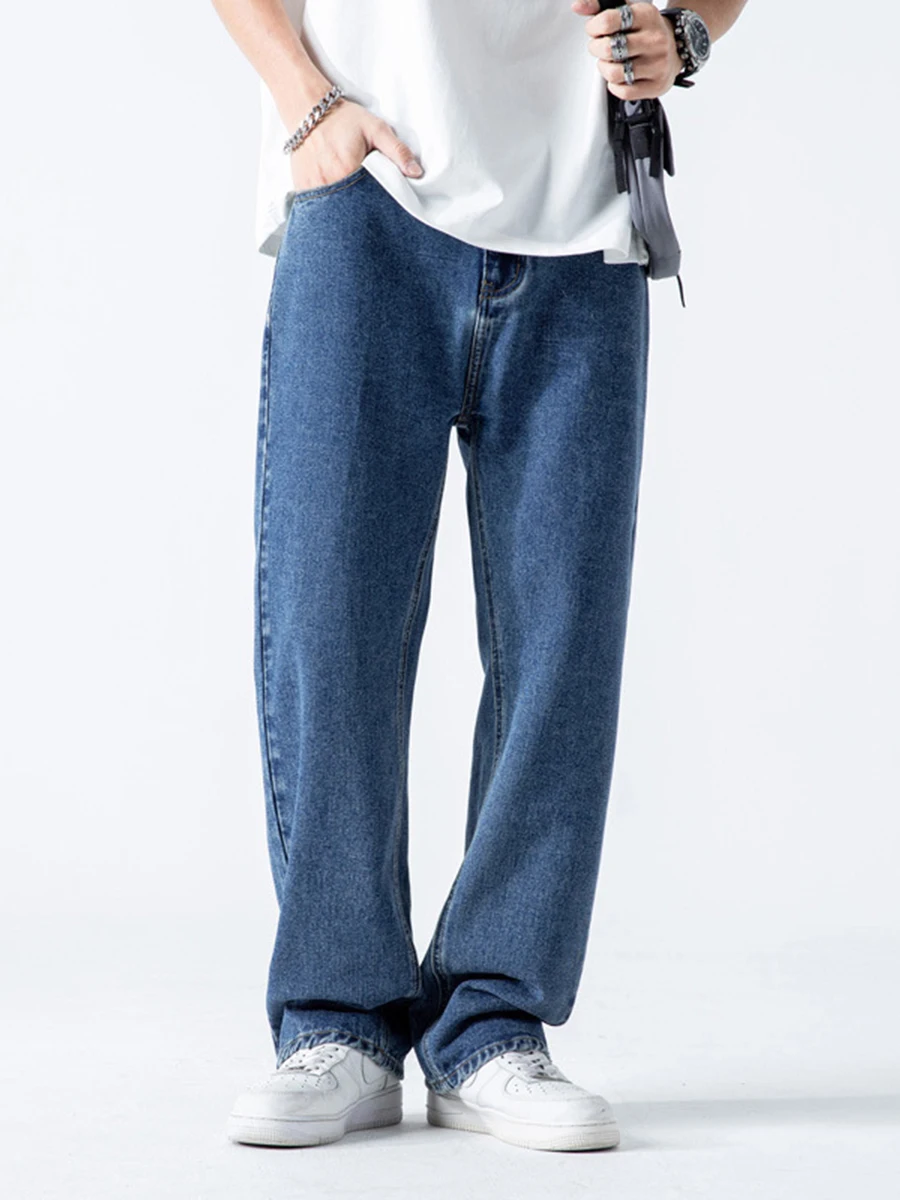 

Four Seasons Men Jeans Ins Trend Solid Color Loose Straight Trousers Fashion Streetwear Men's Ins Hot Sale Streetwear Pants For