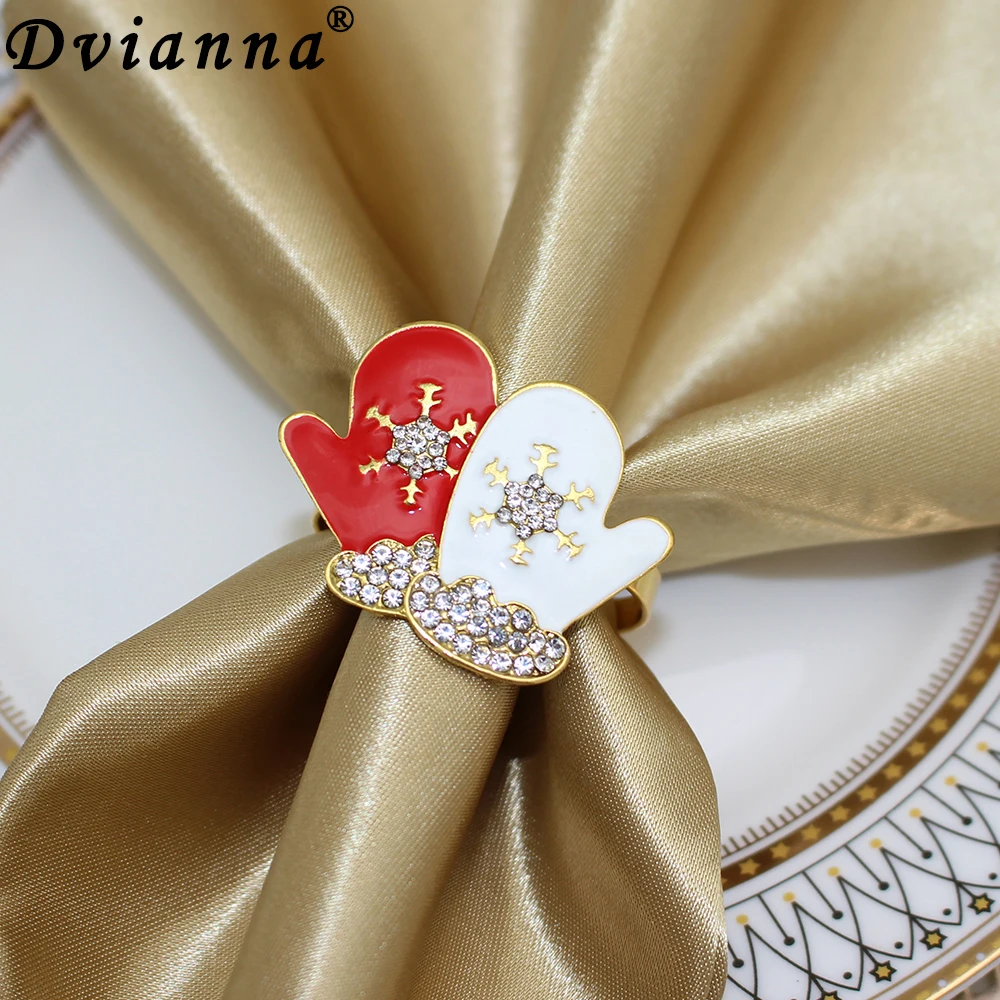 

Dvianna 6Pcs Christmas Napkin Ring Holders Gloves Napkin Rings for Holiday Dinners Parties Wedding Table Decoration HWC113