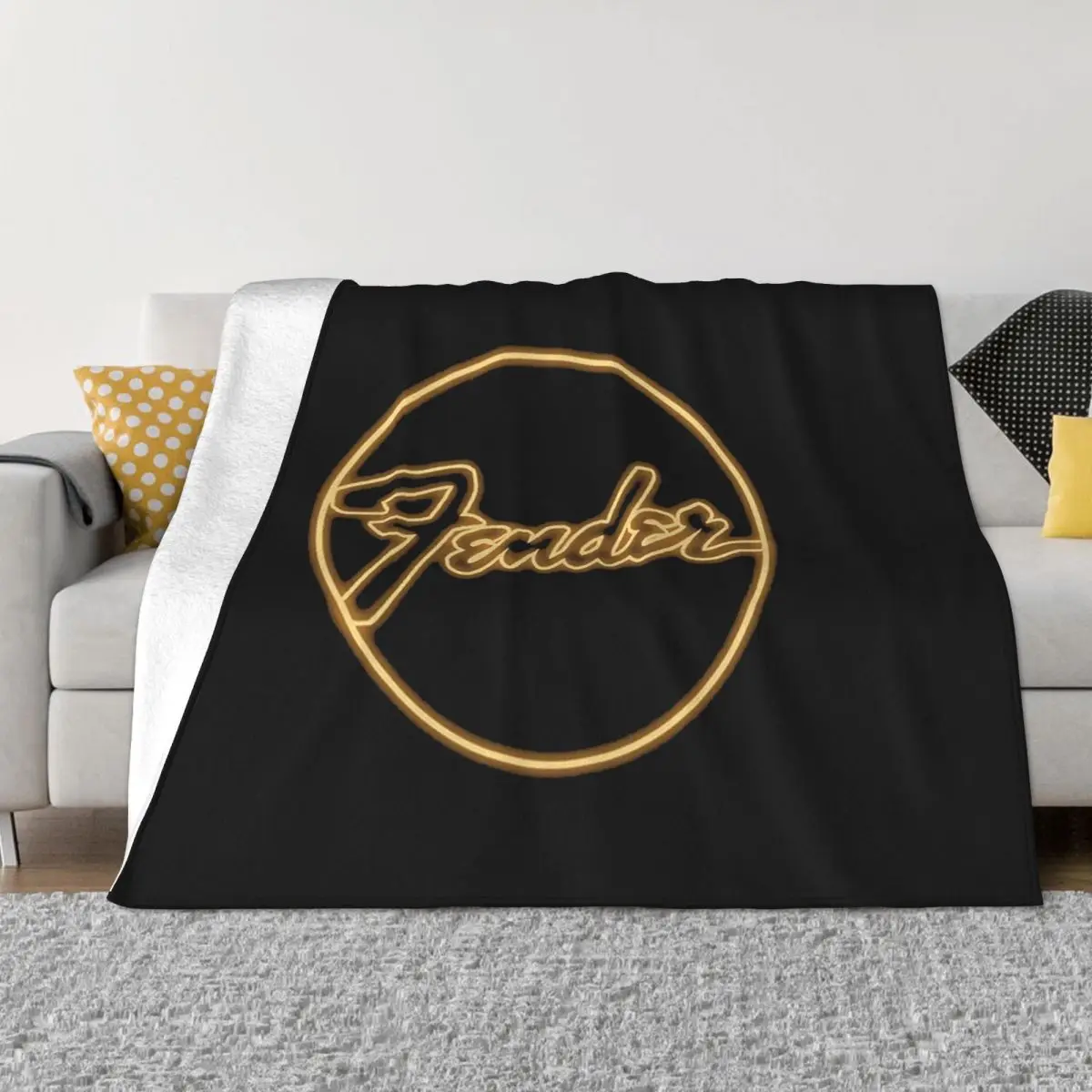 

Fender Neon Logo Blankets Flannel Print Music Lover Multi-function Soft Throw Blankets for Bed Office Rug Piece