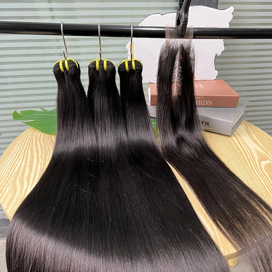 Straight Bundles With 2x6 HD Invisible Lace Closure Human Hair Natural Color Vietnamese Raw Hair Weaving Extensions For Women