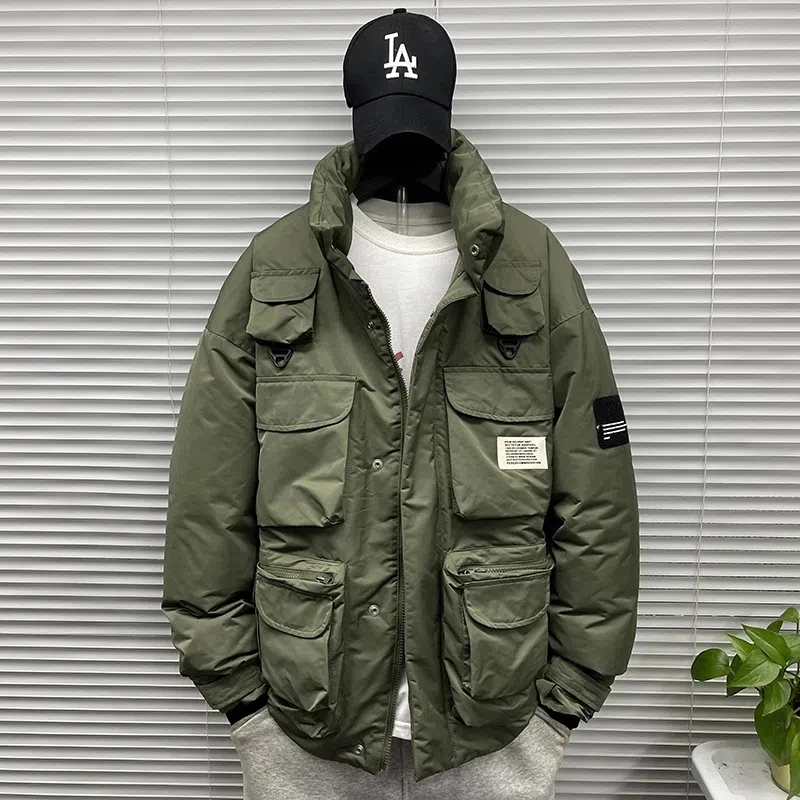

Upgrade New Men Solid Parkas Winter Casual Padded Jacket Stand Collar Down Thick Coats Jakets Heavy Waterproof Bread Big pocket