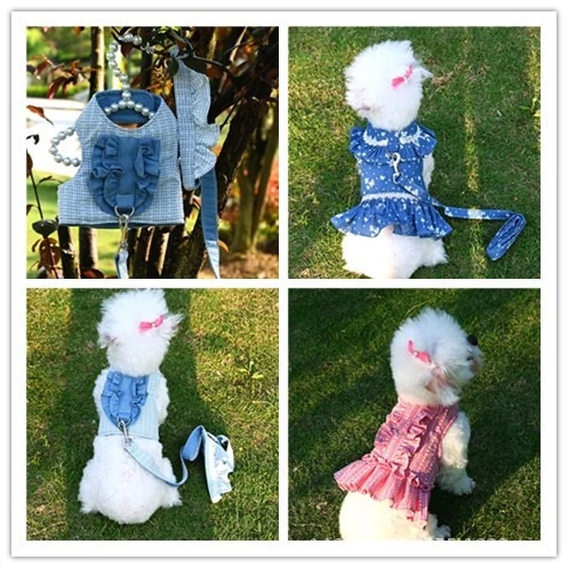 

Dog Vest Breathable Mesh Pet Harness Set Clothes Puppy Clothes Princess Dresses Flower Printing Cute Harness Vest Breast Strap